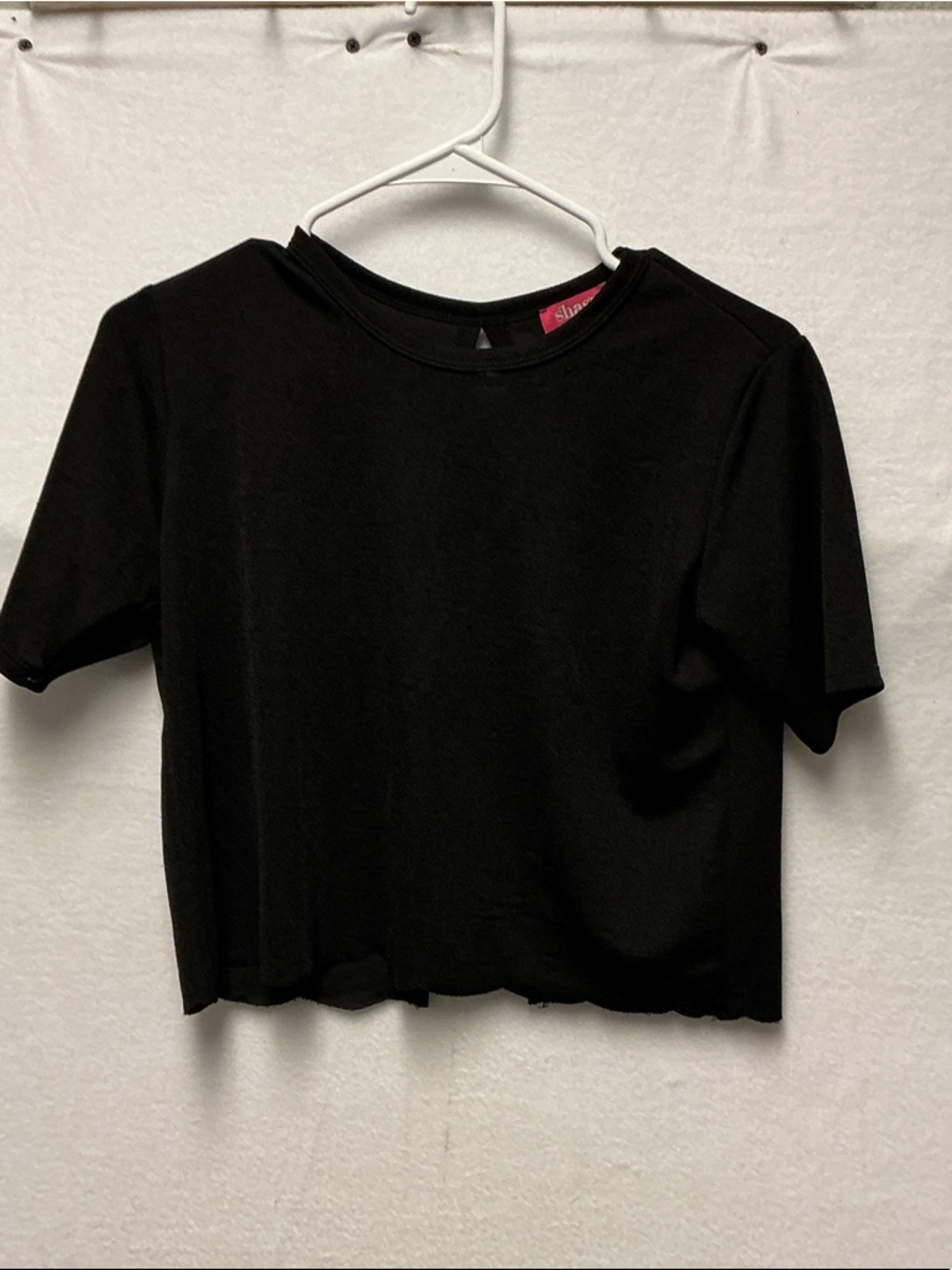 Shasa Black Short Sleeve Crop Tee Sz S A 12